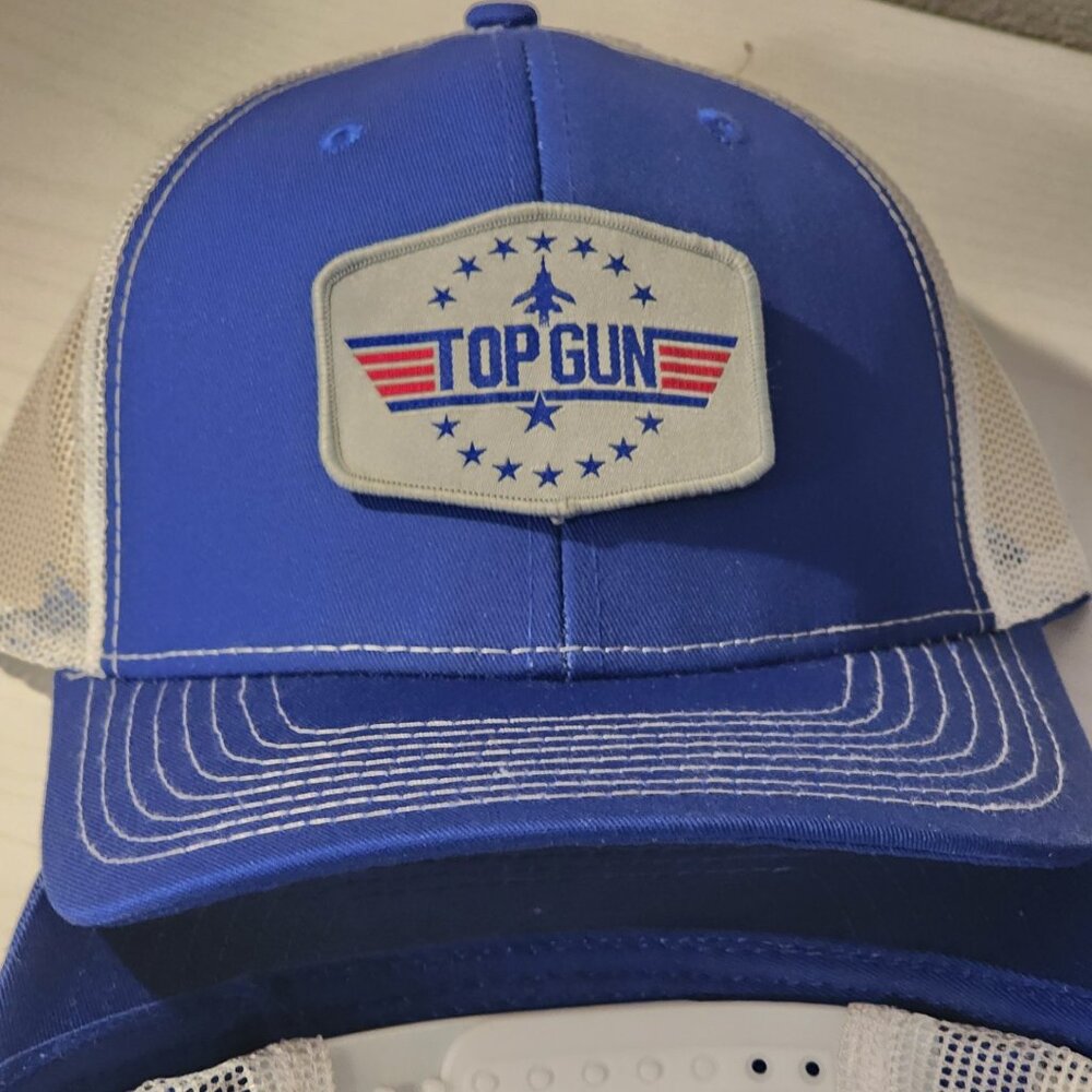 TOP GUN Patched Royal Blue/White Mesh Snapback Trucker Hat - Picture 5 of 5